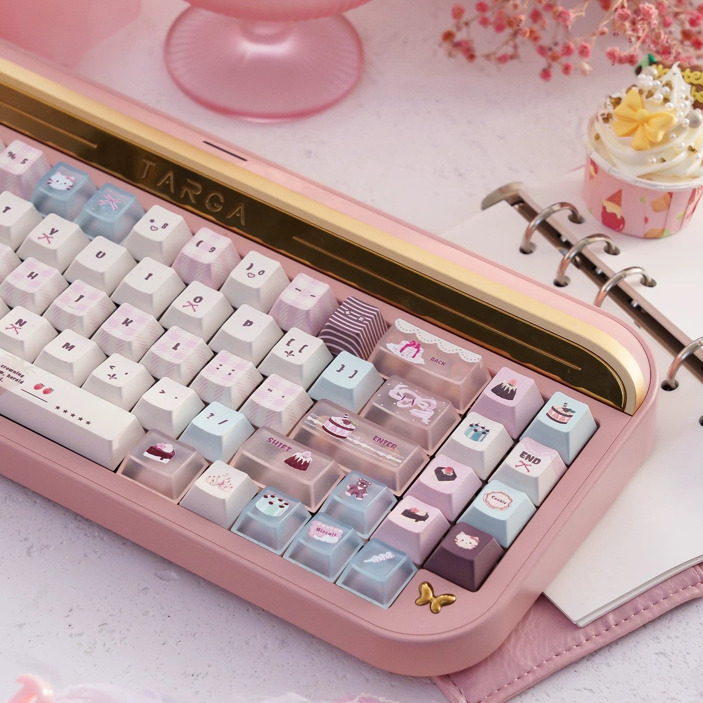 Velvet Strawberry Keycap Set - PBT Dye-Sub & Frosted PC Novelties - MOA/Cherry Profile