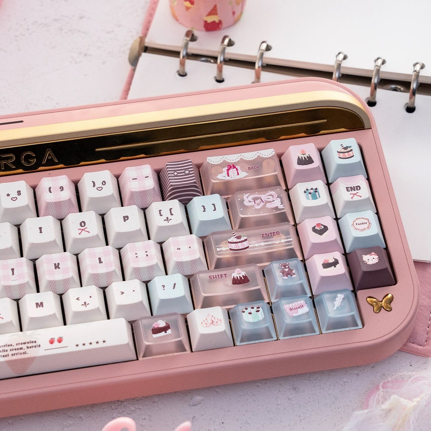 Velvet Strawberry Keycap Set - PBT Dye-Sub & Frosted PC Novelties - MOA/Cherry Profile