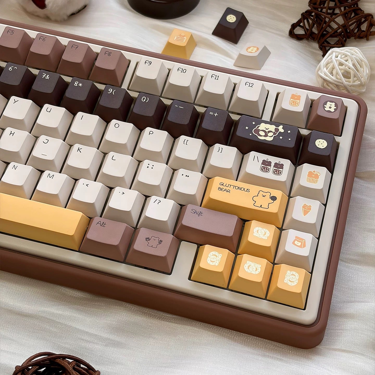Butter Bear PBT Keycaps - Full Set with Cute Bear Design for Mechanical Keyboards