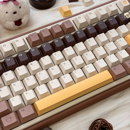 Cute Butter Bear Keycaps in Warm Brown, Cream & Yellow - Kawaii Desk Accessory