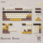 Cozy Aesthetic Desk Setup with Butter Bear Keycaps and Matching Plush Toys