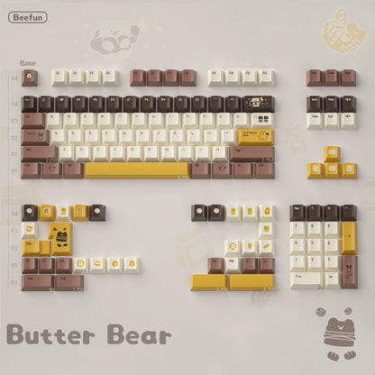 Cozy Aesthetic Desk Setup with Butter Bear Keycaps and Matching Plush Toys