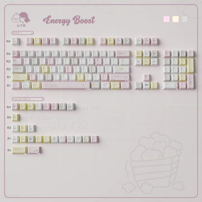 Energy Boost PBT keycap set 104 keys - cute food themed dye-sublimation mechanical keyboard keycaps