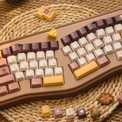 Butter Bear Keycaps Set - PBT Dye-Sub Cute Cartoon Bear Keycaps for Mechanical Keyboards