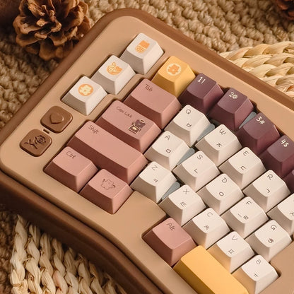 Butter Bear Keycaps Set - PBT Dye-Sub Cute Cartoon Bear Keycaps for Mechanical Keyboards