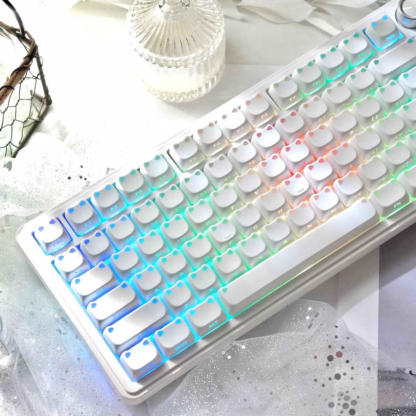 MAO Profile Kawaii Cat Ear Backlit Keycaps - 110 Keys PBT Dye-Sub | ARKTCAT