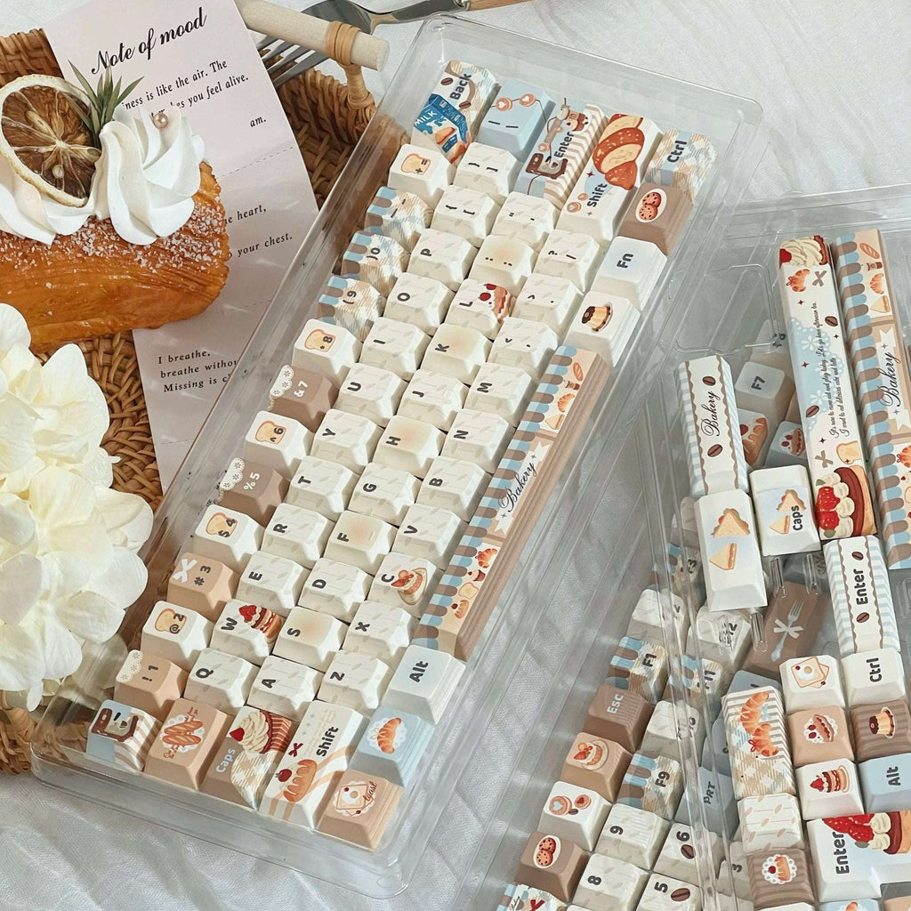 Bakery & Coffee Shop Theme Keycaps | PBT Five-Sided Dye-Sub Cherry Profile