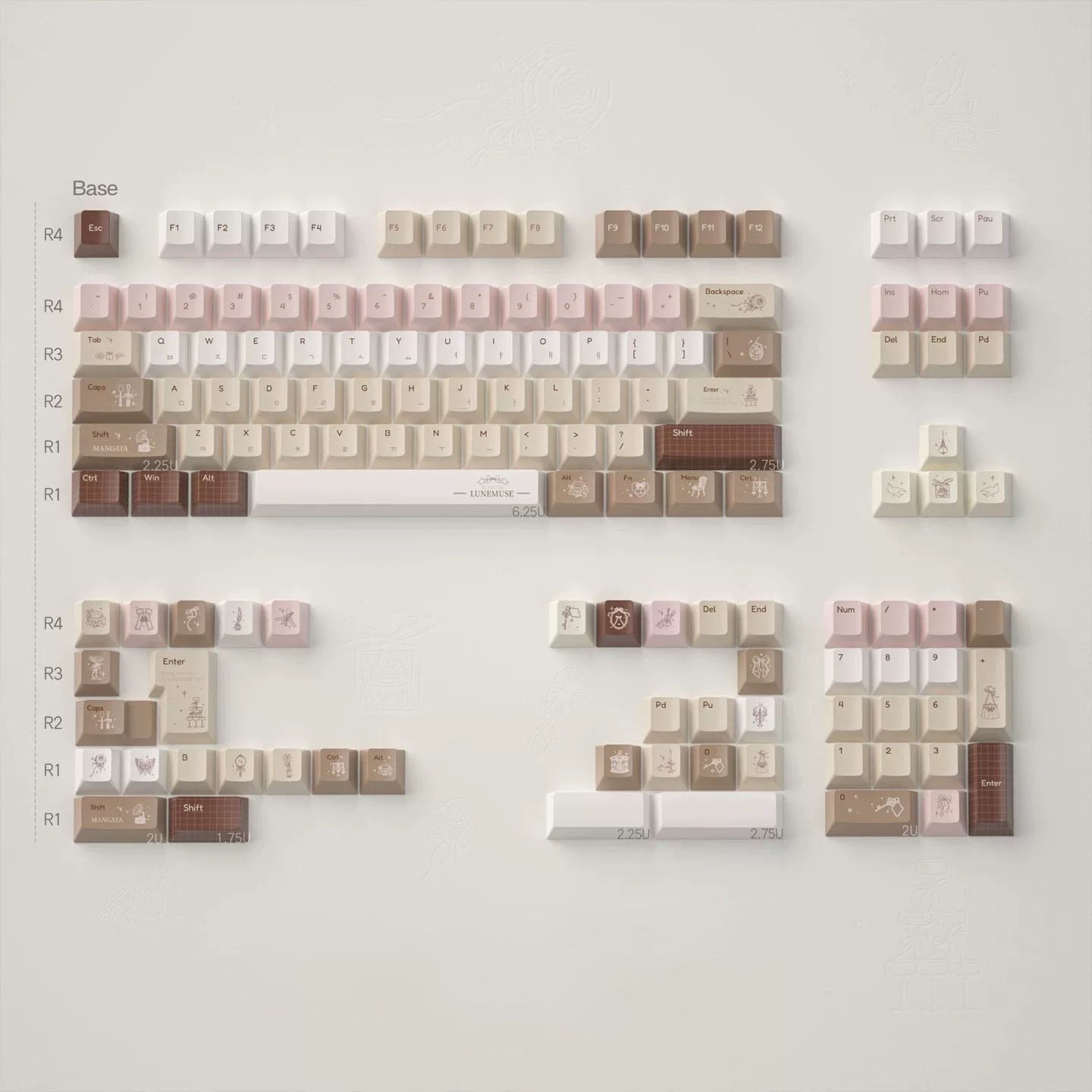 Full PBT dye-sub keycap set layout for Caramel Isle theme with warm caramel colorway