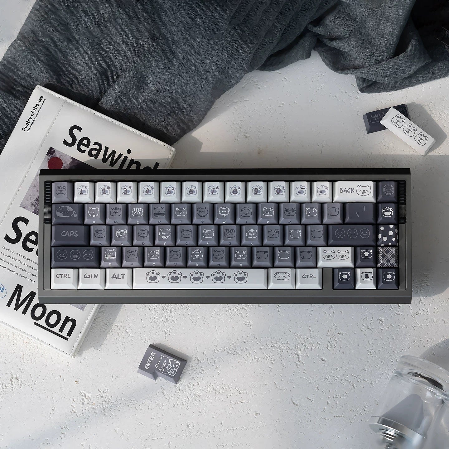 Monochrome grey PBT keycap set for mechanical keyboard aesthetic