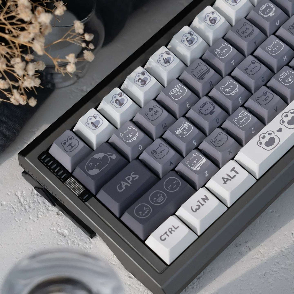 Moody Kitten PBT keycaps with five-sided dye-sublimation cat faces