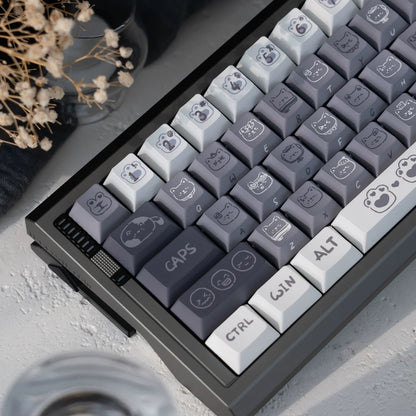 Moody Kitten PBT keycaps with five-sided dye-sublimation cat faces