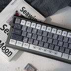 Detailed five-sided dye-sub cat novelties on grey PBT keycaps