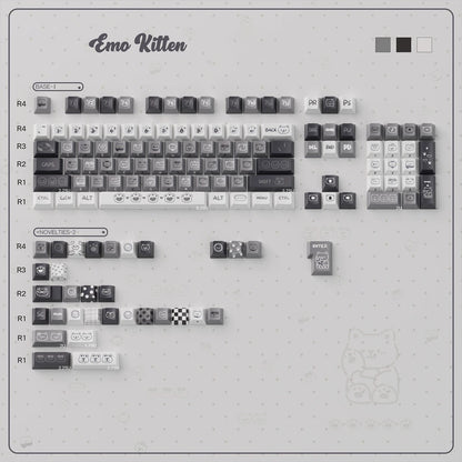Moody Kitten Keycaps - Monochrome Aesthetic PBT Keycap Set for Mechanical Keyboards