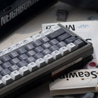 Full keycap set layout for Moody Kitten collection showing grey, white, and black cat icons