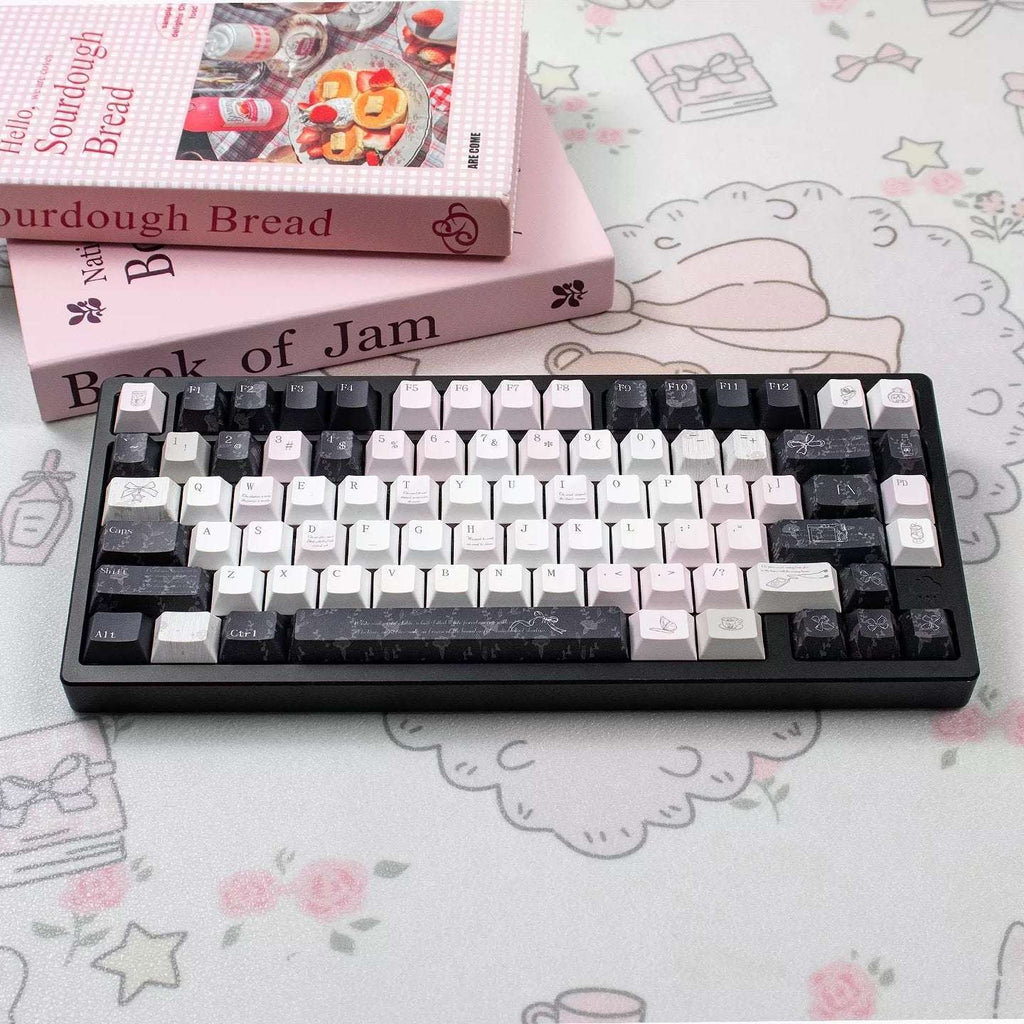 Black Veil, Pink Cheeks Aesthetic Keycaps - Metallic Edition | Sweet Gothic PBT Keycaps for Custom Keyboards