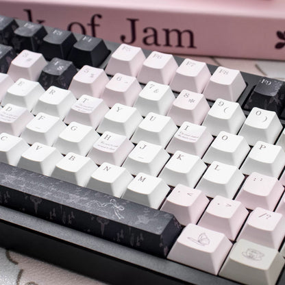 Black Veil, Pink Cheeks Aesthetic Keycaps - Metallic Edition | Sweet Gothic PBT Keycaps for Custom Keyboards