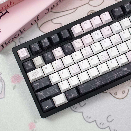Black Veil, Pink Cheeks Aesthetic Keycaps - Metallic Edition | Sweet Gothic PBT Keycaps for Custom Keyboards