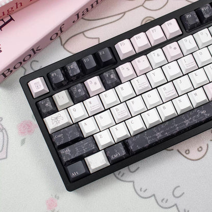 Black Veil, Pink Cheeks Aesthetic Keycaps - Metallic Edition | Sweet Gothic PBT Keycaps for Custom Keyboards