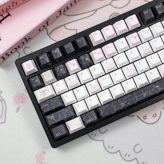 Black Veil, Pink Cheeks Aesthetic Keycaps - Metallic Edition | Sweet Gothic PBT Keycaps for Custom Keyboards