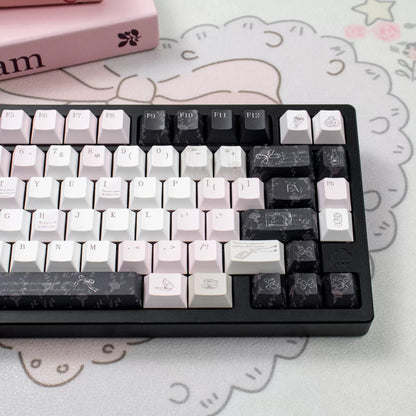 Black Veil, Pink Cheeks Aesthetic Keycaps - Metallic Edition | Sweet Gothic PBT Keycaps for Custom Keyboards
