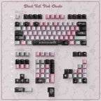 Black Veil, Pink Cheeks Aesthetic Keycaps - Metallic Edition | Sweet Gothic PBT Keycaps for Custom Keyboards