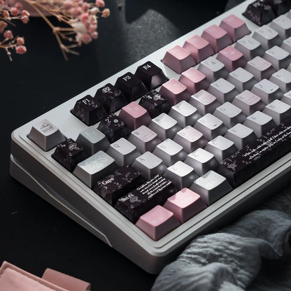 Black Veil, Pink Cheeks Aesthetic Keycaps - Metallic Edition | Sweet Gothic PBT Keycaps for Custom Keyboards