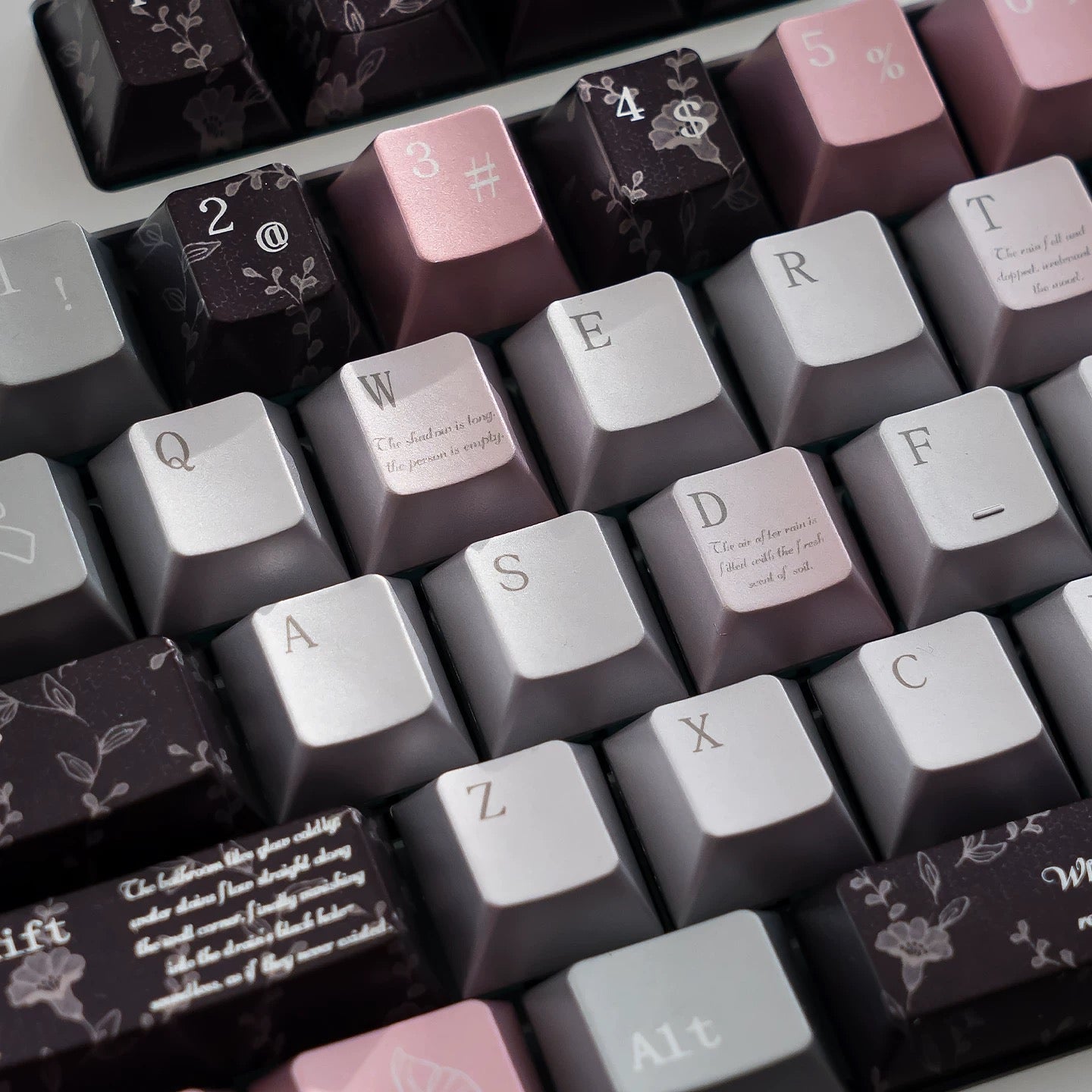 Black Veil, Pink Cheeks Aesthetic Keycaps - Metallic Edition | Sweet Gothic PBT Keycaps for Custom Keyboards