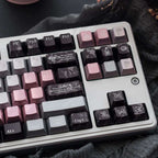 Black Veil, Pink Cheeks Aesthetic Keycaps - Metallic Edition | Sweet Gothic PBT Keycaps for Custom Keyboards