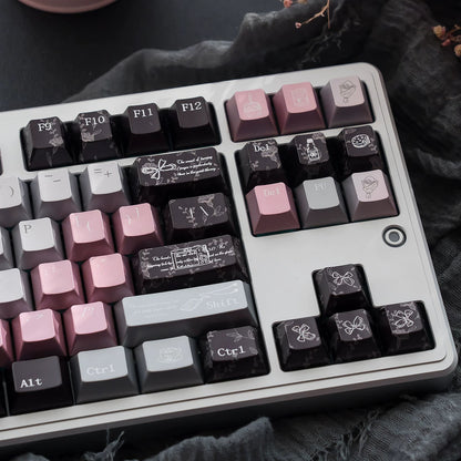 Black Veil, Pink Cheeks Aesthetic Keycaps - Metallic Edition | Sweet Gothic PBT Keycaps for Custom Keyboards
