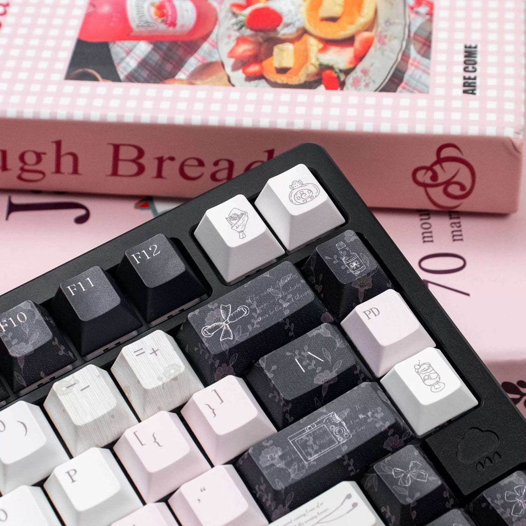 Black Veil, Pink Cheeks Aesthetic Keycaps - Metallic Edition | Sweet Gothic PBT Keycaps for Custom Keyboards