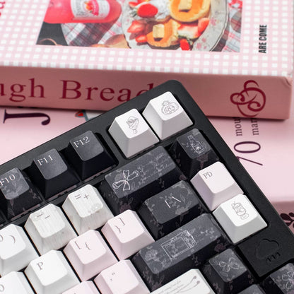 Black Veil, Pink Cheeks Aesthetic Keycaps - Metallic Edition | Sweet Gothic PBT Keycaps for Custom Keyboards