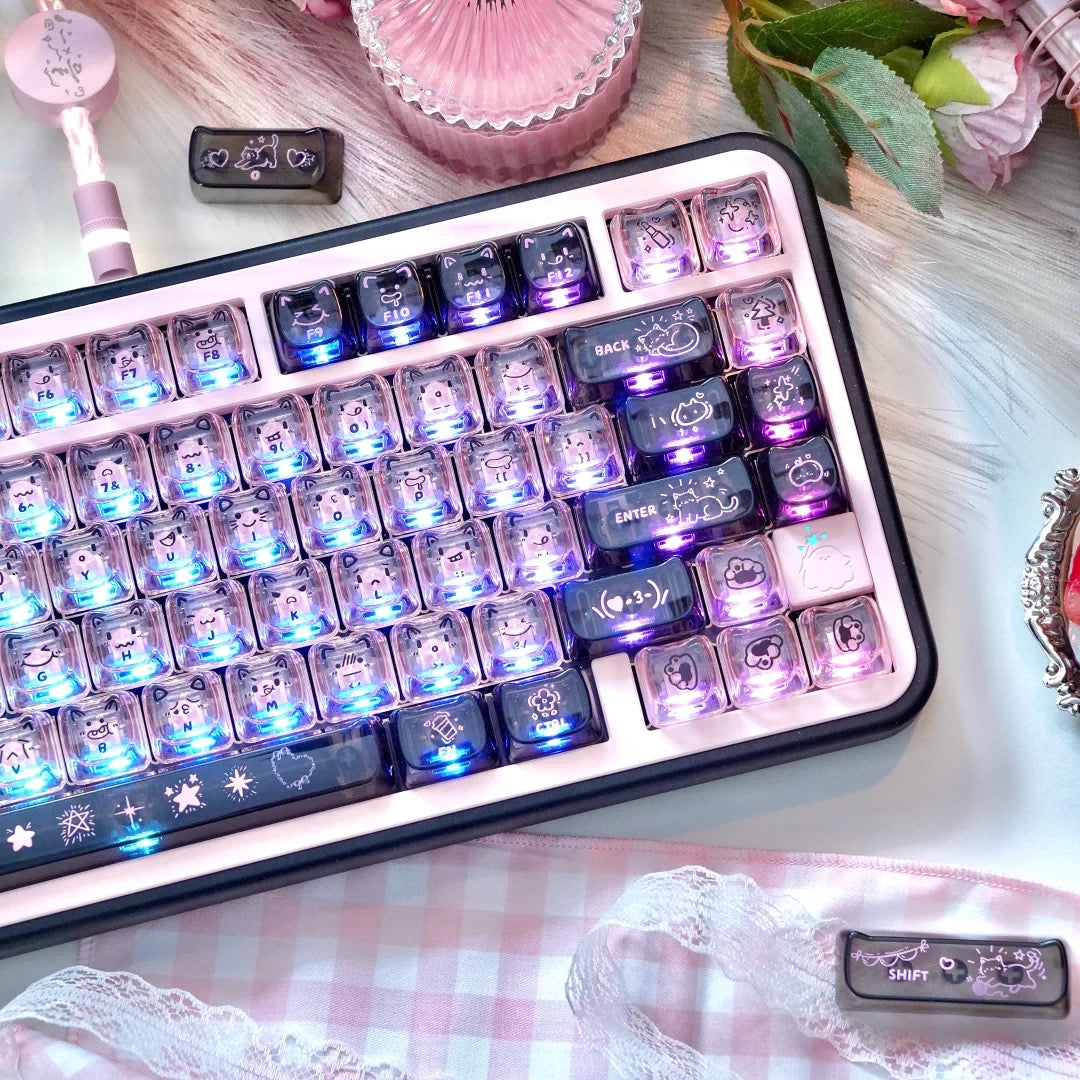 Black Pink Graffiti Clear PC Keycaps – MAO Profile 113-Key | ARKTCAT x Maorbeng