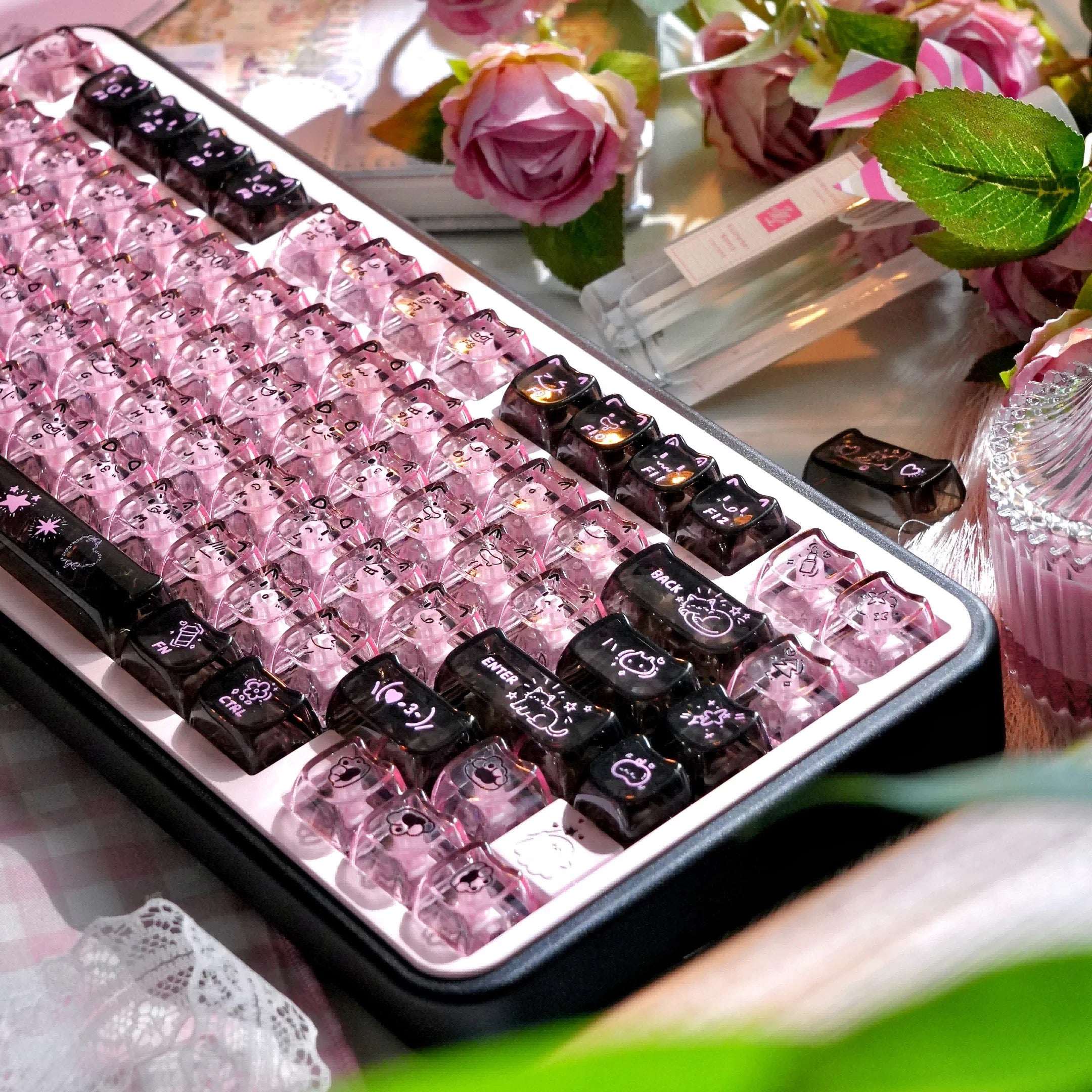 Black Pink Graffiti Clear PC Keycaps – MAO Profile 113-Key | ARKTCAT x Maorbeng