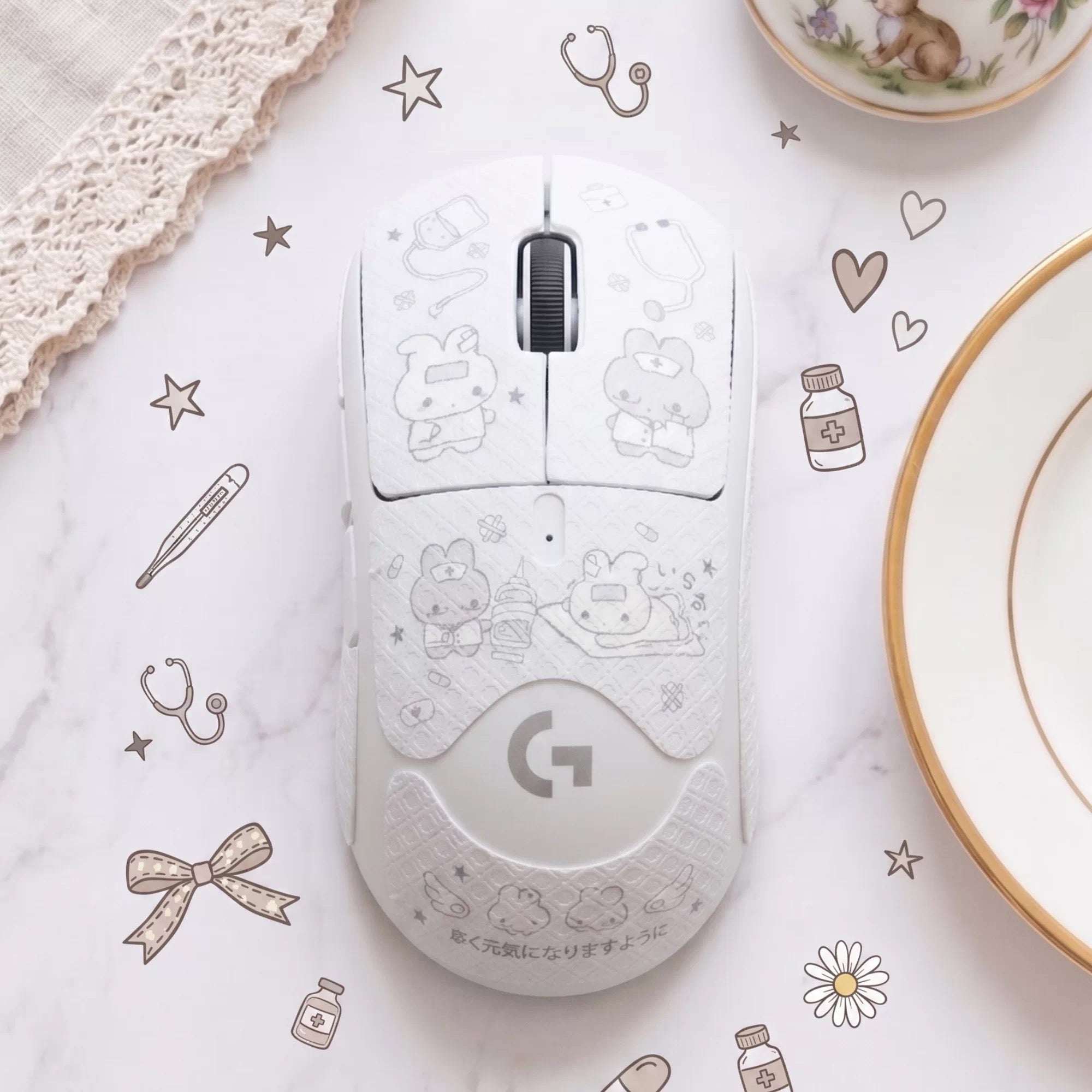 Aqua Diary Mouse Grip Tape | Cute Nurse Bunny Anti-Slip Sticker | Arktcat x Soulcat