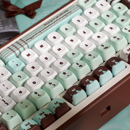 Keyboard with cute face keys on a light blue background