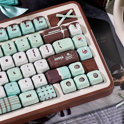 Keyboard with decorative keys on a surface