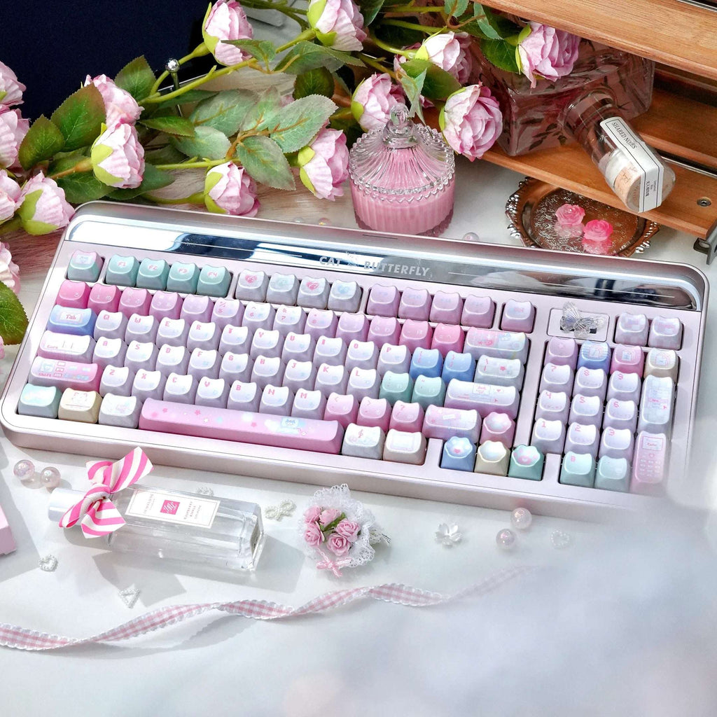 Pastel Cyber Cat Gradient Metallic Keycaps – MAO Profile 113-Key Set | ARKTCAT