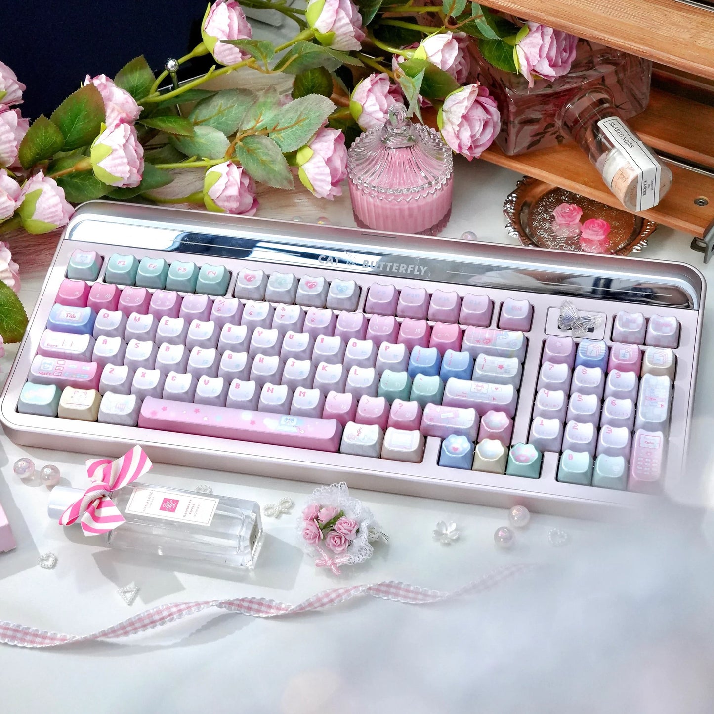 Pastel Cyber Cat Gradient Metallic Keycaps – MAO Profile 113-Key Set | ARKTCAT