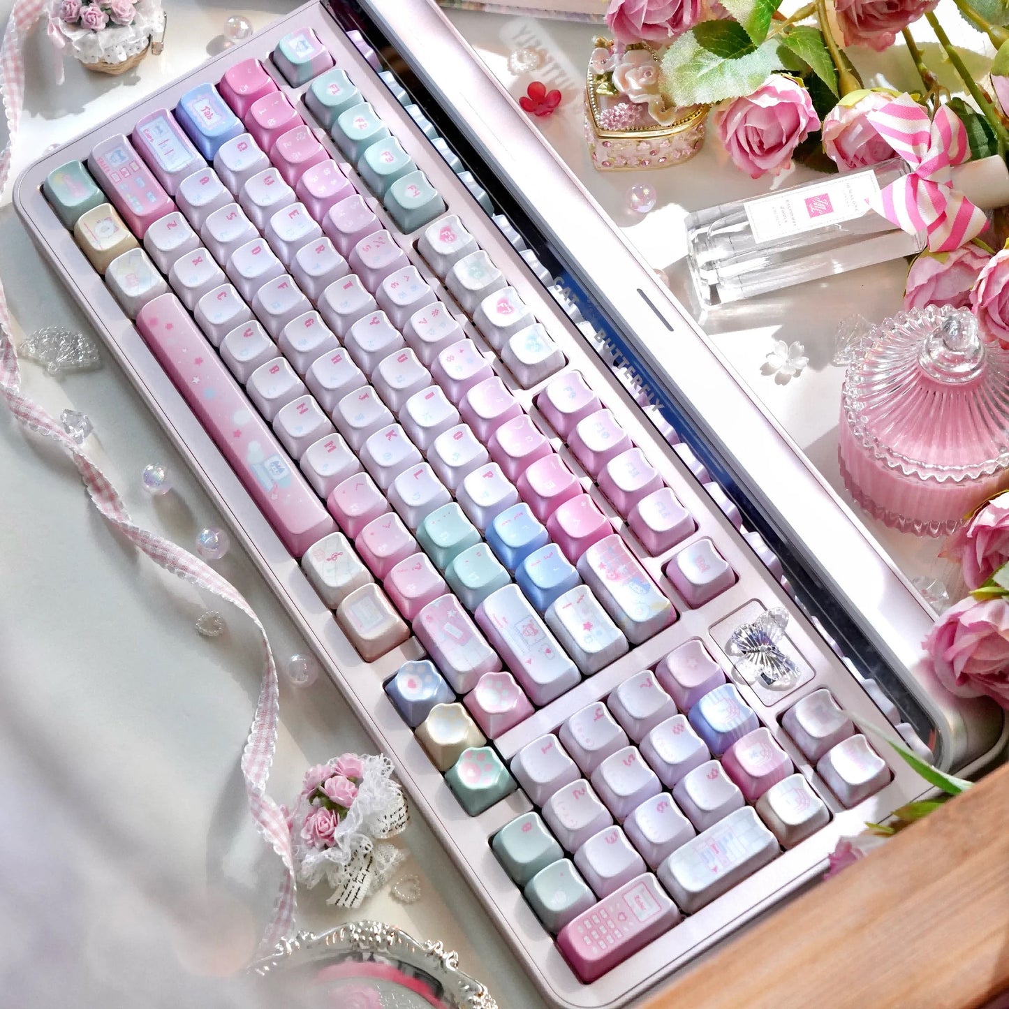 Pastel Cyber Cat Gradient Metallic Keycaps – MAO Profile 113-Key Set | ARKTCAT