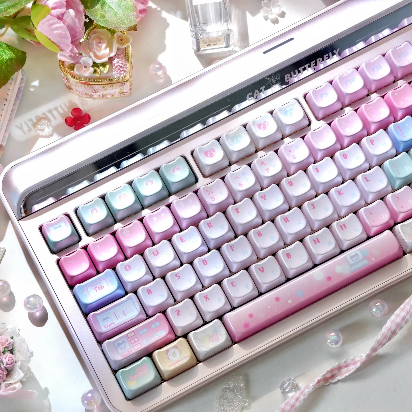 Pastel Cyber Cat Gradient Metallic Keycaps – MAO Profile 113-Key Set | ARKTCAT