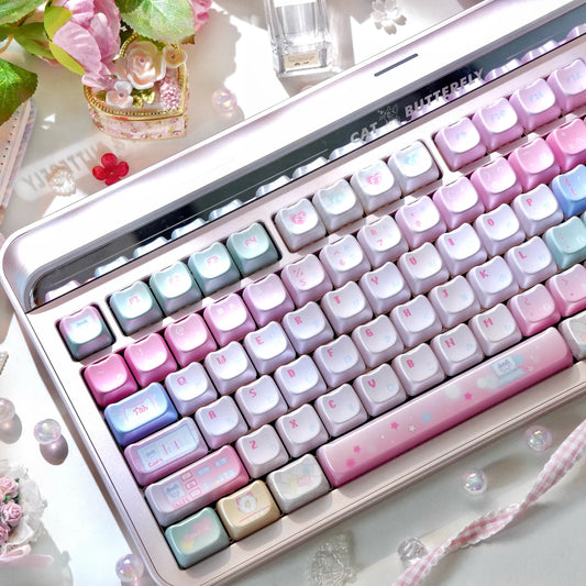 Pastel Cyber Cat Gradient Metallic Keycaps – MAO Profile 113-Key Set | ARKTCAT