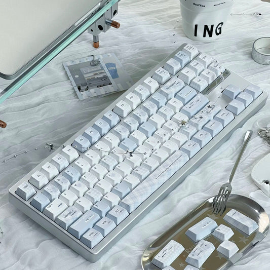 Soft Whispers Minimalist Blue & White PBT Keycap Set | ARKTCAT