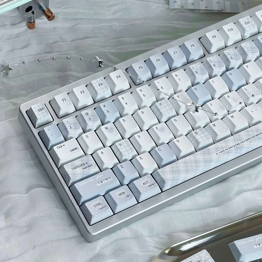 Soft Whispers Minimalist Blue & White PBT Keycap Set | ARKTCAT