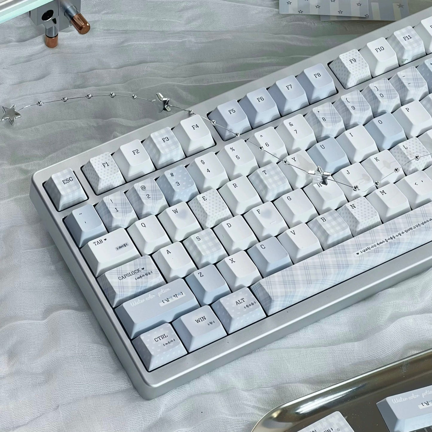 Soft Whispers Minimalist Blue & White PBT Keycap Set | ARKTCAT