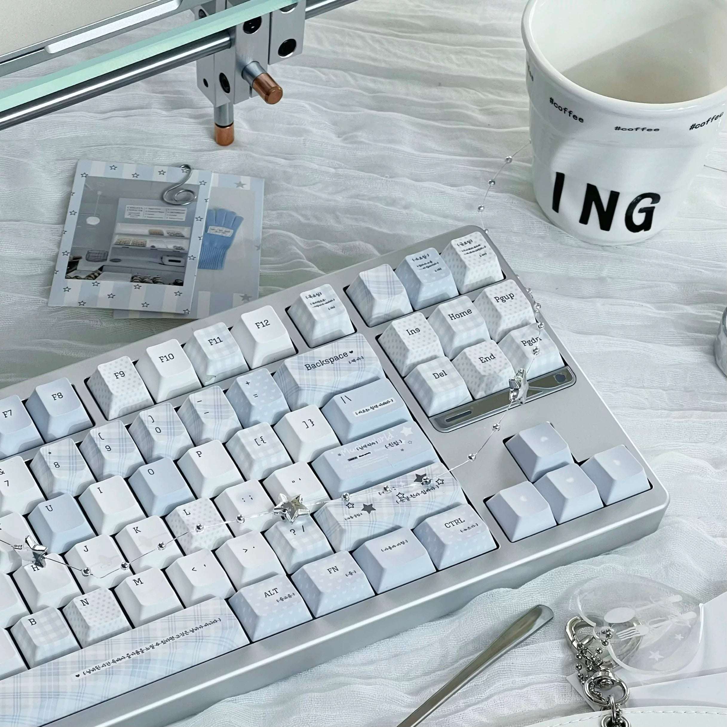 Soft Whispers Minimalist Blue & White PBT Keycap Set | ARKTCAT