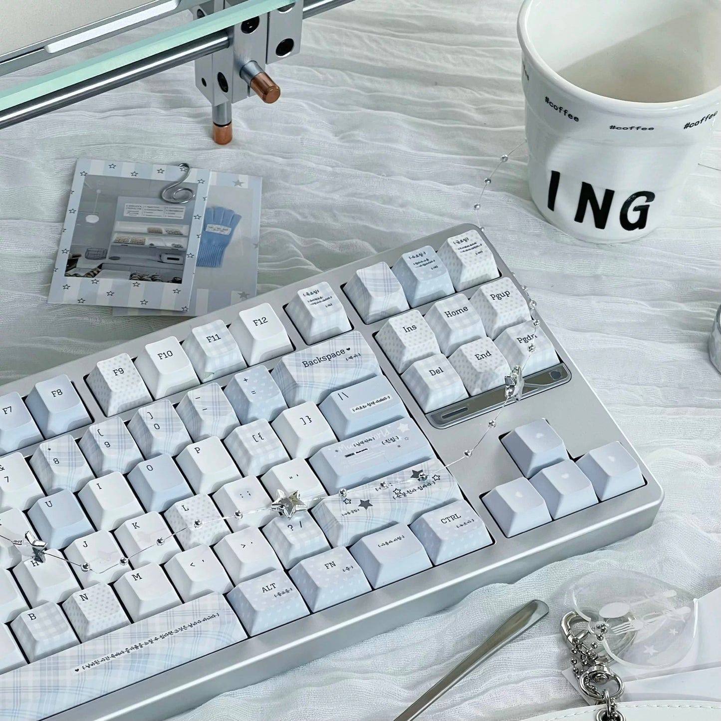 Soft Whispers Minimalist Blue & White PBT Keycap Set | ARKTCAT