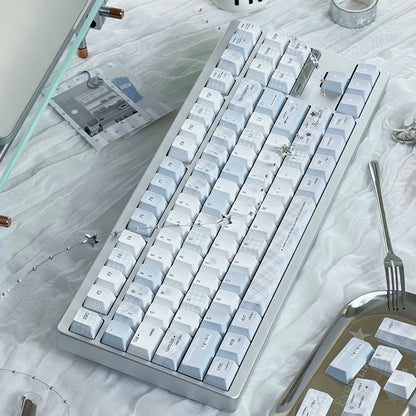 Soft Whispers Minimalist Blue & White PBT Keycap Set | ARKTCAT