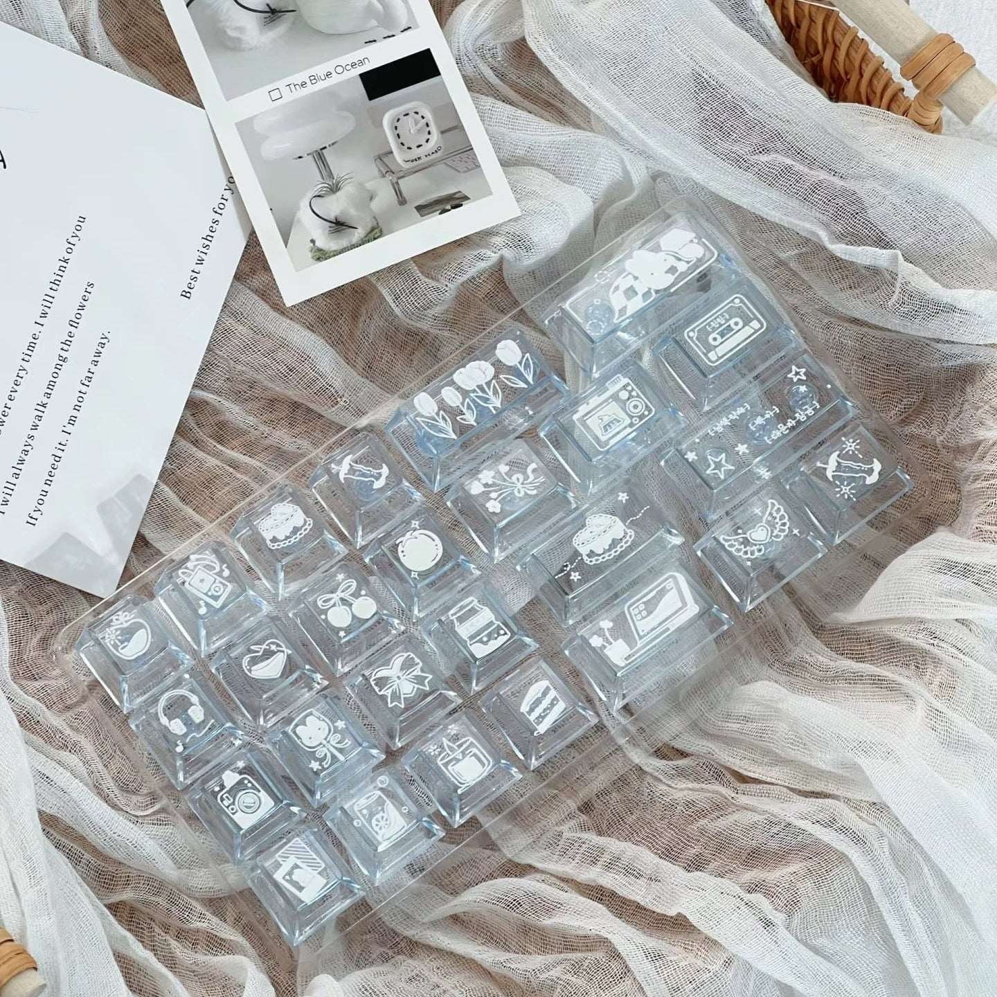 Soft Whispers Minimalist Blue & White PBT Keycap Set | ARKTCAT