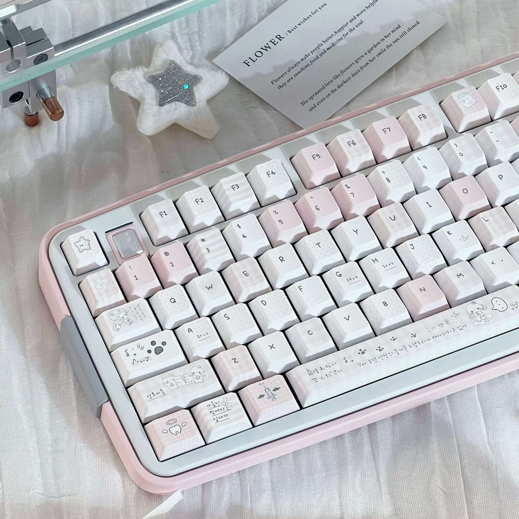 Somnambulism Kawaii Pink & White PBT Keycap Set - 131 keys | ARKTCAT