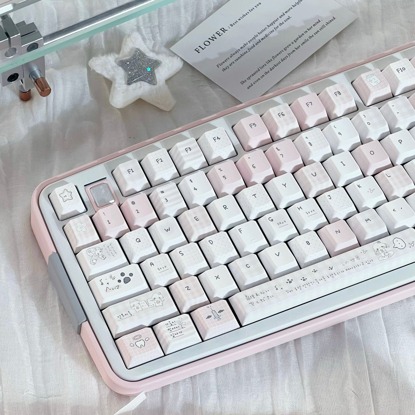 Somnambulism Kawaii Pink & White PBT Keycap Set - 131 keys | ARKTCAT